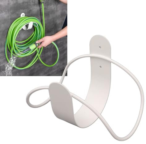 Support mural pour tuyau d'arrosage en acier inoxydable, support de stockage pour tuyau d'arrosage à forte charge, facile à installer (Blanc)