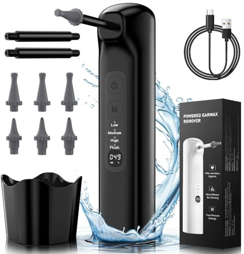 FIVAVA Ohrenschmalz Entferner, Wiederaufladbarer Ohrreiniger für Erwachsene, Geeignet für Erwachsene und Kinder, IPX7 Wasserdicht, 4 Reinigungsmodi, mit 6 Ersatz Ohrhörern