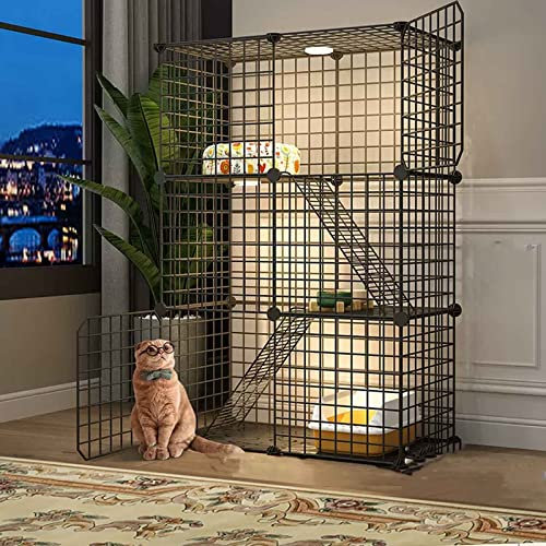 Katzenkäfige für den Innenbereich aus Metall + Kunststoff ABS, Kleintierkäfig, Katzenhaus, mehrschichtiger großer Raum, verstärkter Anti-Jailbreak (Farbe: A, Größe: 72 * 37 * 107)