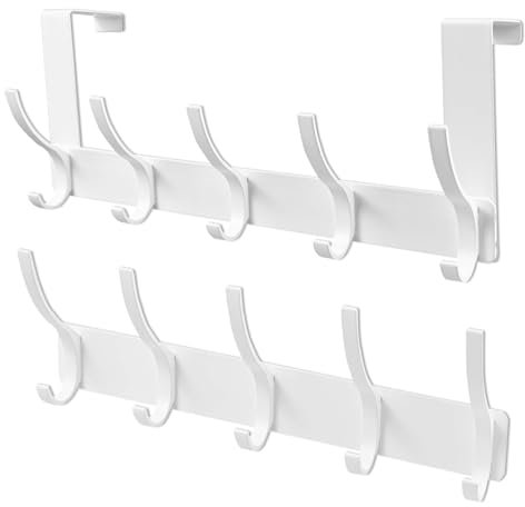 Galerie SV Kleiderhaken Wand, 2 Stück Garderobenhaken mit 5 Haken, Türhaken Hinten, Hakenleiste Garderobe für Schlafzimmer Bad Küche Garderobe Garderobenleiste Wandgarderobe (Weiss)