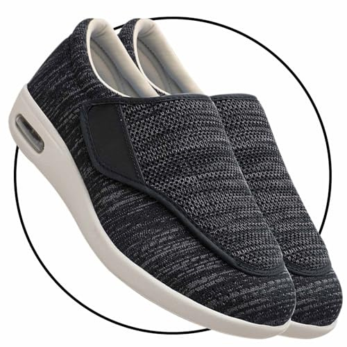 Möge Zapatos ortopédicos Ajustables Zapatos Diabéticos Respirable Zapatillas Ortopédica para ensanchar Ajustable Cómoda Artritis Edema Zapatos hinchados(BlackGrey,41 EU)