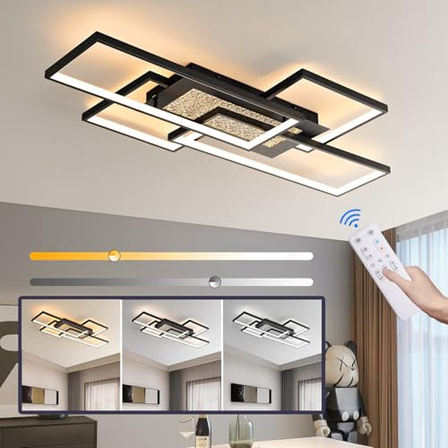 LED Deckenleuchte Dimmbar,100x50cm, Wohnzimmer Deckenlampe mit Fernbedienung,72W, 6800LM,3000K-6500K, Moderne Geometrische Wohnzimmerlampe, Schlafzimmer Deckenleuchte mit Nachtlicht und Memoryfunktion