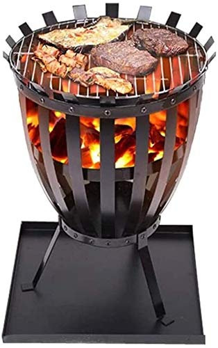 SLGGPJBU Chimenea al aire libre, mesa de cuenco y almacenamiento para patio, jardín con estante, protección contra chispas, rejilla de leña, póquer