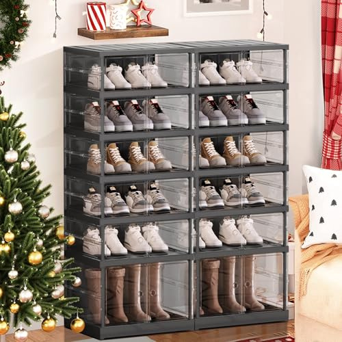 6 Tier pieghevole Shoe Rack pieghevole scatole di immagazzinaggio scarpe per l'ingresso, 24 paia organizzatore scarpe portatile, pieghevole Shoe Storage Closet con porta magnetica