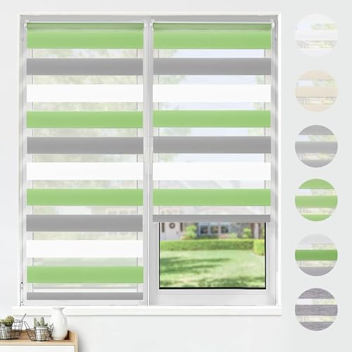 HOMEDEMO Doppelrollo Klemmfix ohne Bohren & mit Bohren, Rollos für Fenster und Tür, 85x120cm (Stoffbreite 85cm, Weiss-grau-grün), Duo Rollo Klemmrollo lichtdurchlässig, Fensterrollo Sichtschutz