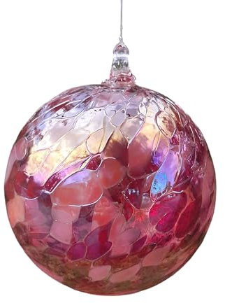 Decorazione sospesa in vetro, sfera rossa per giardino o finestra, sfera da appendere, sfera di vetro, rosso, rosa, colorato, decorazione per finestre, vetro soffiato, diametro circa 15 cm