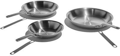 Heritage Steel Eater Series 3 Piece Fry Pan Set | Made in USA | 5-Ply Fully Clad Stainless Steel Pan | Stay Cool Handle Design | Induction Ready & Non-Toxic Pan