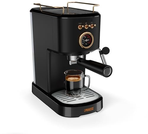 Princess Máquina de Espresso, 1100W, 20 Bares, Calentador de Tazas, Boquilla de Vapor, Depósito 1,2L, Para Café Molido y Cápsulas, Fácil de Limpiar, Apagado Automático, 01.249417.01.001
