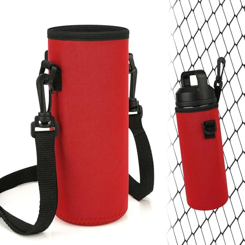 Linkidea Funda para botella con gancho, compatible con YETI Rambler 18 oz, Hydro Flask Wide Mouth 18/20 oz, bolsa bandolera de neopreno, para deportes al aire libre, Rojo