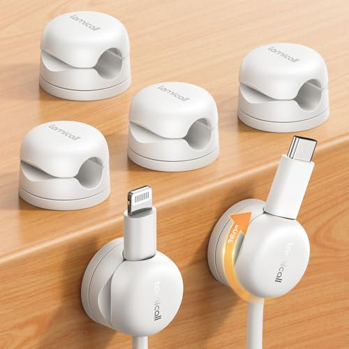 Lamicall Kabelhalter Selbstklebend, 6 Stück Kabelclips Kabelhalterung - [Upgraded 360° Drehbar] Feder Kabel Clips, [1S Klemmt] Kabelklemmen Schreibtisch für HDMI, Kabel Organizer für Tisch/Auto/Wand
