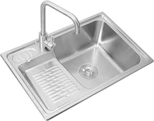 CWCQGH Fregadero de Cocina de 66 × 45 cm/26 × 17,7, con Grifo, Fregadero para lavandería de balcón y hogar con Kit de Drenaje con Tabla de Frotar(66 45cm Grey a)