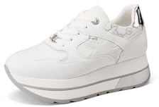 QUEEN HELENA - Zapatillas de plataforma altas, casuales para mujer X32-32, blanco y plateado., 40 EU