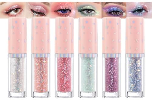 Set di ombretti liquidi con brillantini, 6 colori, accattivante ombretto liquido con paillettes, asciugatura rapida e liscia, effetto glitterato, impermeabile e durevole, per le donne