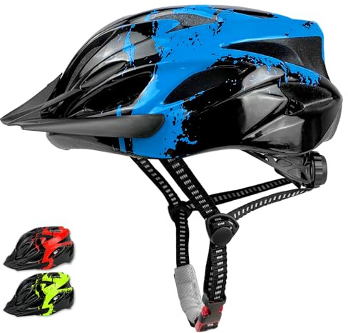 Bibykivn Casco Bici, Certificato CE, Corpo in EPS + scocca in PC, sicuro,comodo, leggero e anti-insetto,Casco da bicicletta con visiera,unisex, per Tutte Le Forme di attività in Bicicletta (blu, M)