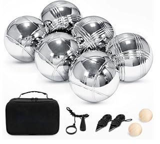 6-teilig Boules-Set,Boccia Kugeln Stahlkugeln, Zielkugel inkl. Abstandsmesser, in wiederverschließbarer Tragetasch Petanque – Ideal für Outdoor, Garten
