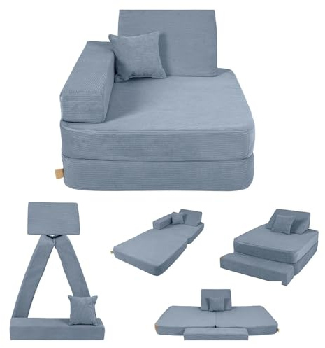 Angelove Poltroncina Bambini 3‑in‑1 - Divano Modulare e Materassino da Gioco in Velluto a Coste, Comodo da 1 anno, Turchese