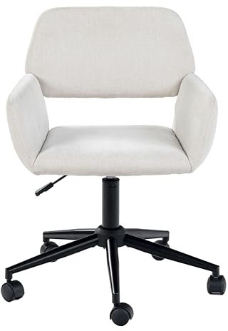 Beige Accent Chair för arbete eller läsning – Gaslyft och vridfunktion – mjuk uppstoppad komfort – vridbar och justerbar höjdfunktion, beige, 61 x 56 x 76 – 86 cm