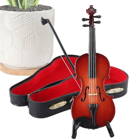 Artisan Wood Sculpture de violon – Réplique d'instrument de musique de bureau de qualité supérieure | Mini décoration de violon élégante avec détails réalistes, cadeau unique pour violonistes