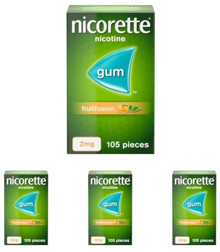 Nicorette Fruitfusion 2mg Gum (1 x 105 Pieces), Discreet and Fast-Acting, Stop Smoking Aid to Tackle Cravings and Withdrawal Symptoms, Nicotine Gum with Pleasant Fruit Flavour (Pack of 4)