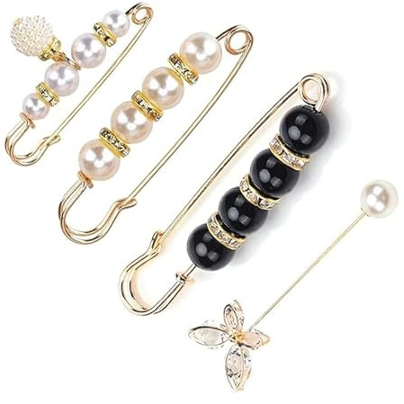 4 piezas de broches para damas,Broche de Perlas Vintage,imperdibles,Broche de Doble Perlas de Imitación Clip,botones de perlas,broches de perlas,abrigos de chal,accesorios de vestir para damas y niñas