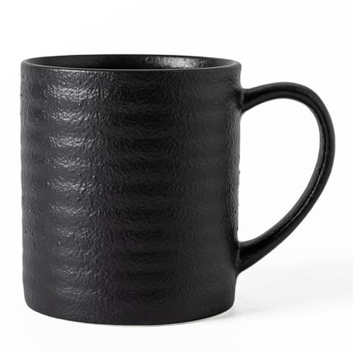 TaoTaojarvie Ceramic Coffee mugs, 23 oz, Extra Large Mugs, Big Tea Cup, Large Handle, Pottery Mug, Big Belly, Matte Finish Glaze，Wide Bottom, stripe pattern, Microwave & Dishwasher Safe. (Black)