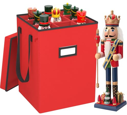 VERONLY Boîte de rangement pour casse-noisette et figurines - Organiseur pour décoration de Noël jusqu'à 41 cm - Avec séparateurs réglables - Casse-noisette non inclus (rouge)