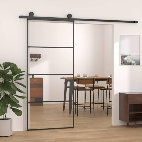 Lofttür Zimmertür,Schiebetür Aluminium und Glas 90x205 cm Schwarz,Falttüren für Wohnzimmer,Schlafzimmer,Küche