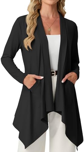 GRECERELLE Cardigan för kvinnor, lättviktig, draperad, öppen, casual, långärmad, koftor, för kvinnor, Storbritannien, pojkvänner, koftor, vår, sommar, höst, strand, coverups med ficka