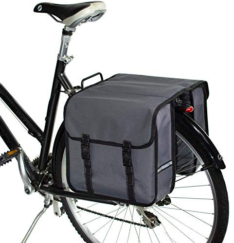 BikyBag Classic - Double Bicycle Panniers 26L - (Grey) | 26L Water-Resistant Bike Bag for Rear Rack | Commuter & Shopping Cycling Bag
