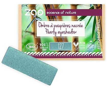 ZAO essence of nature - Recharge Ombre à paupières rectangle Nacrée 127 Bleu paon - 1,3 gr