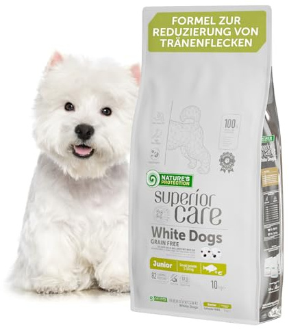 Nature's Protection Superior Care torrfoder för junior små mini raser hundar päls av ljus färg (malteser, Bichon Frisé) I Med vit fisk I viktkontroll I spannmålsfri, 10 kg