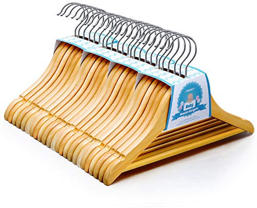 Grucce Appendiabiti in Legno, 24 Pezzi Grucce per Bambini 30cm in Legno con Staffa, Scanalature per Spalline, Ganci Girevoli a 360° per Maglieria Camicie e Vestiti per Neonati e Vestiti & Bambini