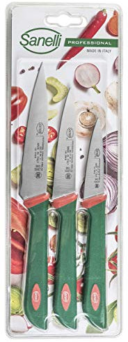 Sanelli 665603 Set 3 Coltelli Frutta e verdura: Spelucchino multiuso cm.7-10 -12, verde/rosso
