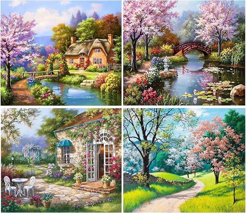 TARATH 4 Piezas Pintar por Numeros Adultos,Libre de Arrugas DIY Kit Completo de Pinturas con Pinceles y Pinturas 40 * 50 cm(Sin Marco)