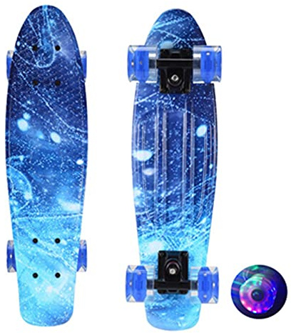 Skateboards Skateboards, 22 Zoll Cruiser Skateboard Flash Fish Board, Scooter PP Longboard für Erwachsene U Teenagers Für Kinder und Anfänger (Color : Blue Flash Wheels)