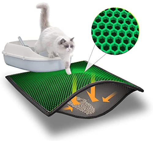 Blue Eyes Alfombrilla para arena para gatos, 60 x 40 cm, impermeable, doble capa, color verde