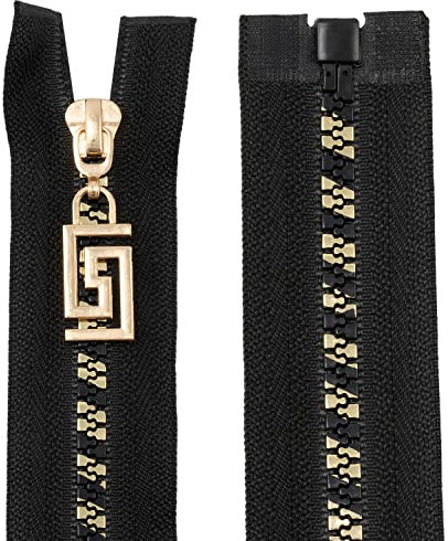 AERZETIX - C61284-2er-Set trennbare Reißverschlüsse 50 cm aus Metall mit dekorativem Reißverschluss - Farbe: schwarz-Gold - Lederwaren näharbeiten röcke Kleider Hosen kurzwaren