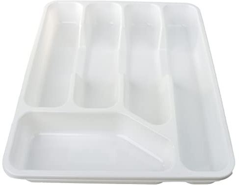 DIVCHI Cutlery Drawer Organiser 5 Compartment Utensil Tray for Kitchen, Silverware and Flatware Holder, Compact Plastic Storage for Spoons Forks Knives