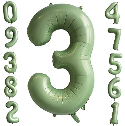 40 Zoll Salbei Grün Zahl 3 Ballon Giant Helium Folie Zahl Ballons Große Geburtstag Ballons Alter Ballon Olivgrün Digital Ballon für Jungen Mädchen Geburtstag Jahrestag Graduierung Party Dekorationen
