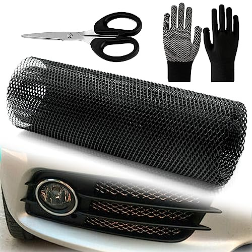 MEGYAD Griglia in Alluminio a Nido d'Ape Universale per Auto - Con Forbici e Guanti, 100 x 33 cm, Metallo Espanso (Nero)