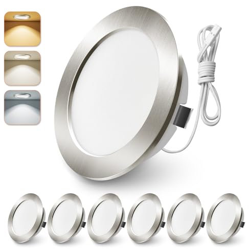 ALUSSO LIGHTING LED Einbaustrahler 12V, 3000K 4000K 6000K LED Spot 12V IP44, 4W 270LM Einbauspots 55-58mm für Wohnmobil Spiegelschrank Wohnwagen Van Kleiderschrank, Nickel 6er Set (nicht dimmbar)
