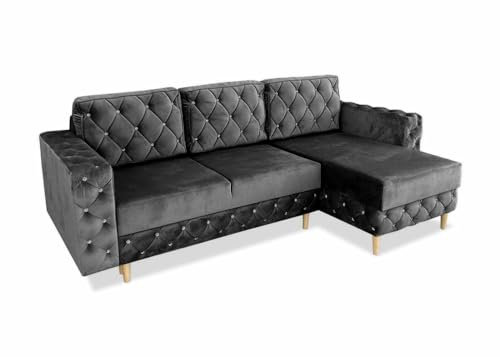Ares Meble Gepolstertes Ecksofa Delux mit Schlaffunktion und Bettzeugcontainer - Kleine Sofa - Relaxsofa 3 Sitzer - Big Sofa mit Schlaffunktion - Sofa Wohnzimmer - Schlafsofa 140x200 Sonoma - Graphit