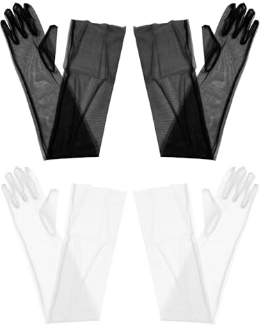 COACOM Lot de 2 Paires de Gants en Résille - Vintage et Transparents Sexy pour Femme - Accessoires de Mariage et Bal de Fin d'Année