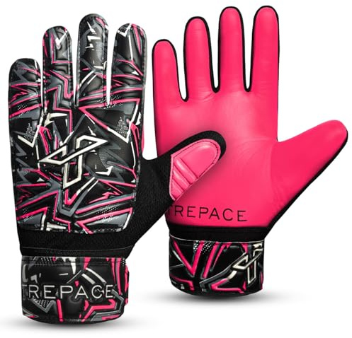 Trepace SPORTS Football Goalkeeper Gloves For Boys Kids Youth Children Soccer Goalie Goalkeeping Glove with Grip Palms (Pink, 4)