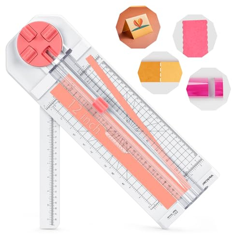 Paper Cutter for Craft：Paper Trimmer, Perforator, Folding, Pinking Cutting on Paper, Vinyl, Cardstock, Photo for Scrapbooking and Cardmaking Plus Sideways Ruler, Pink, Worklion
