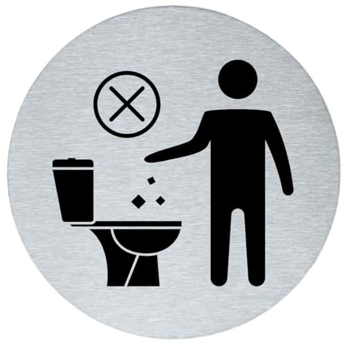 stahl-design-tebart Cartel pictograma redondo 7,5 cm acero inoxidable autoadhesivo 3M superficie adhesiva grabada aspecto elegante señalización duradera sin tirar basura al inodoro, 7,5 x 7,5 x 0,1 cm