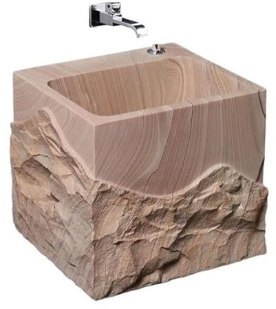 Évier utilitaire pour vadrouille Évier utilitaire en pierre brute sculpté à la main, évier de service de vadrouille domestique, station de lavage extérieure sur pied avec kit de vidange, robinet en op