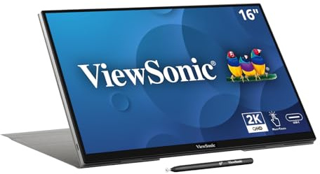 ViewSonic TD1656-2K 16 Inch 1600p Touchscreen Portable Monitor, WQXGA IPS Display for Interactive Workflows and Second Screen Productivity, Built-in Stand, 65W USB-C, mini HDMI, and Smart Cover