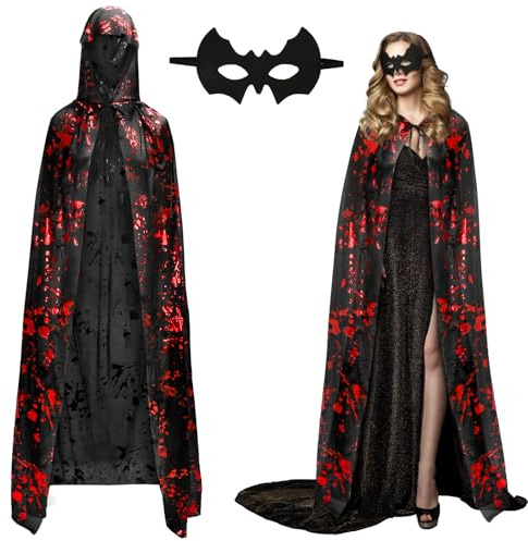 Landifor 2 pcs Adult Halloween Cloak Set Cape d'Halloween à capuchon avec empreintes de mains sanglantes - pour Halloween Carnaval Costume Cosplay Fête Cadeau
