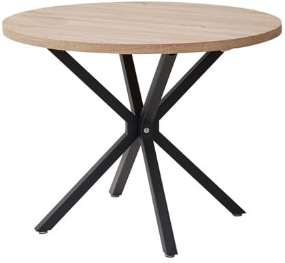 DEYARNA HOME Esszimmertische mit Metallgestell, Küchentisch für 4-6 Personen, 100cm Runder Tisch für Wohnzimmer, Büro, Restaurant (Helle Holzfarbe)